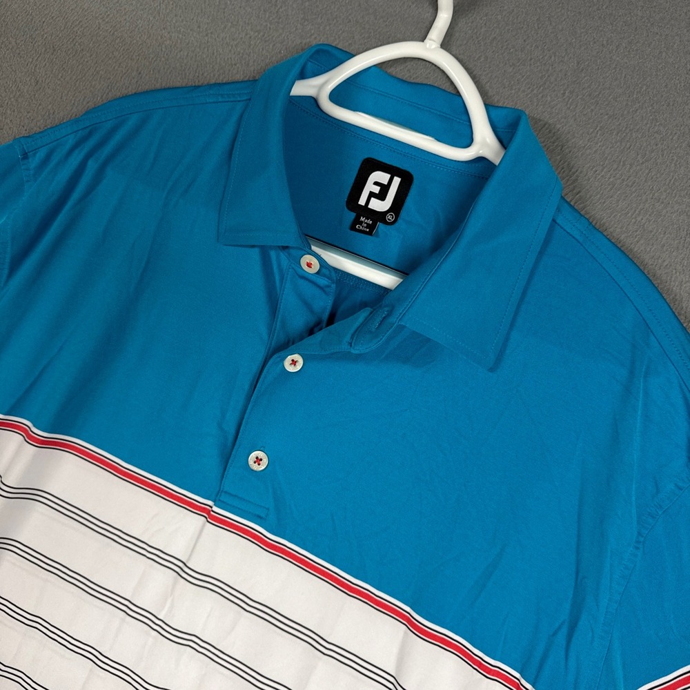 FootJoy Polo Shirt Mens XL Blue White Striped Greensboro National Golf Club Logo